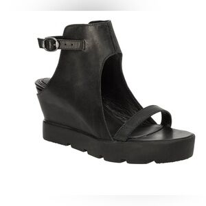 Max Studio Fine Leather Platform Black Sandals Ankle Strap Zine Size 8